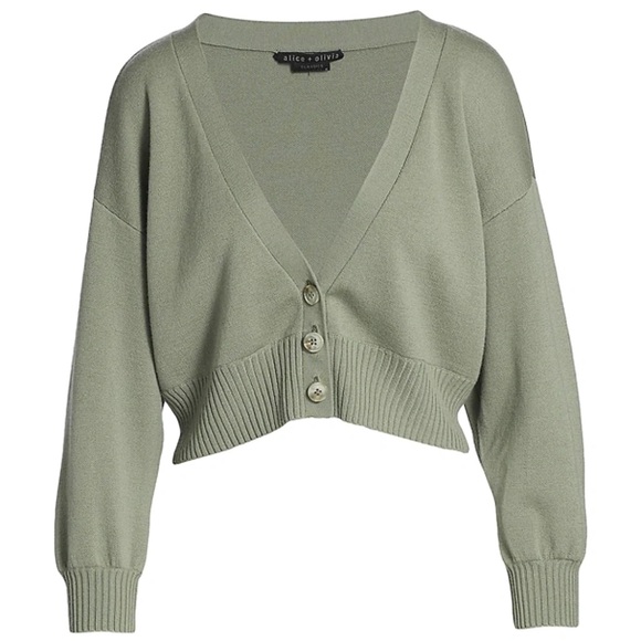 Alice + Olivia Sweaters - Alice + Olivia Zelina Deep V Cardigan in Sage